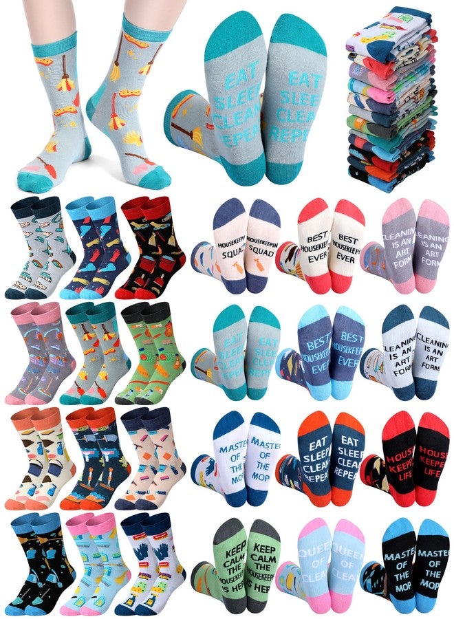 Croloose 24 Pairs Christmas Housekeeping Gifts Bulk Novelty Housekeeper Crew Socks Thank You Gifts for Cleaning Lady Housekeepers Employees Xmas International Housekeeping Week Appreciation Favors - Image 1